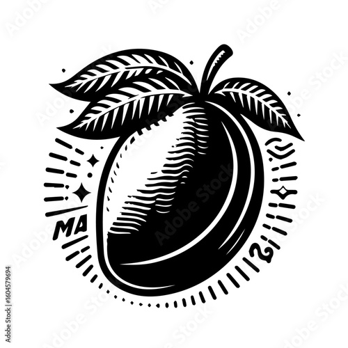 Stylized Black and White Mango Illustration