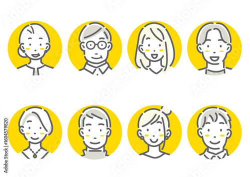 Multi-generational male and female avatar icon illustration set Simple and stylish line drawing illustration