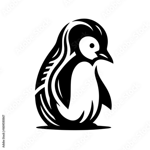 Stylized Black Penguin Silhouette Logo Design