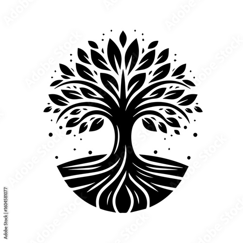 Stylized Black Tree of Life Silhouette
