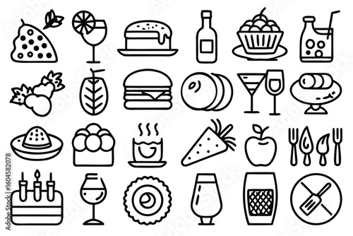Minimalist line icons of food and drink line art