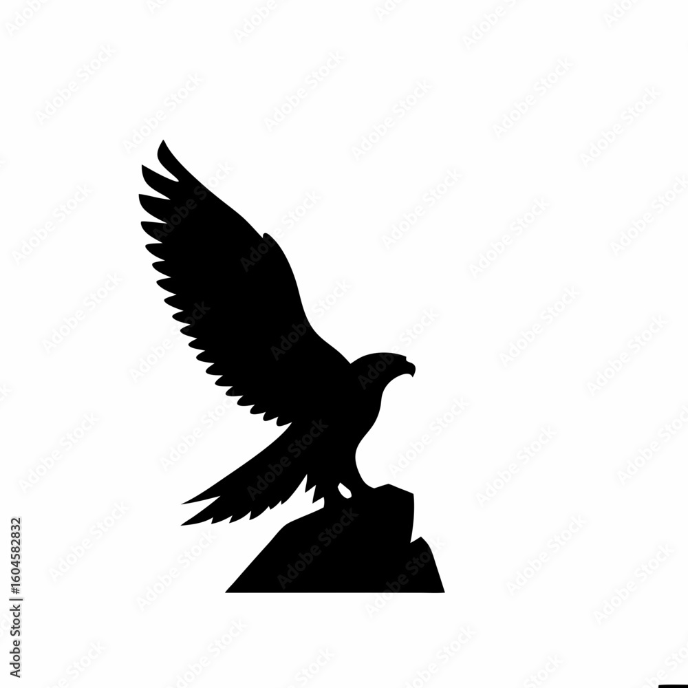 Obraz premium Hawk on cliff clean black silhouette vector