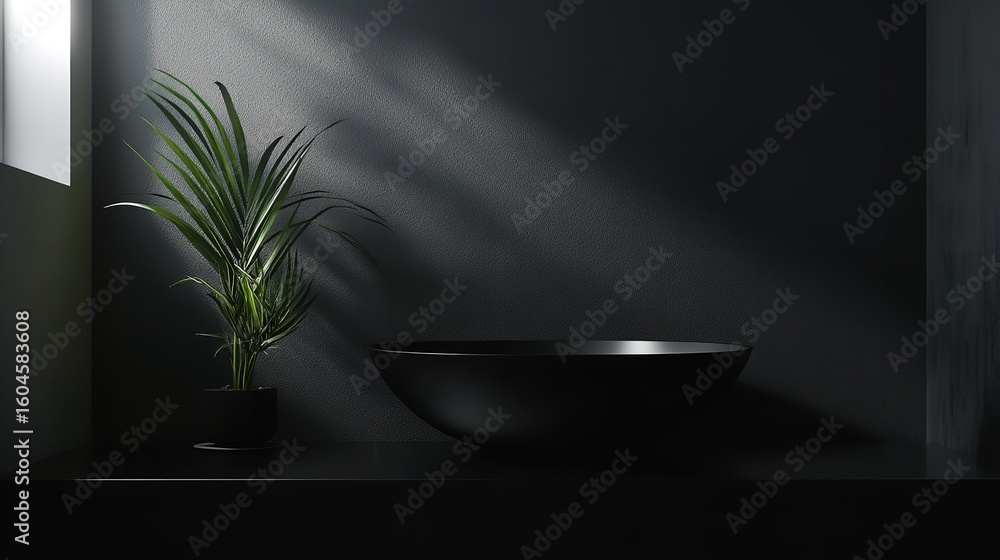 Fototapeta premium Minimalist plant in dark room