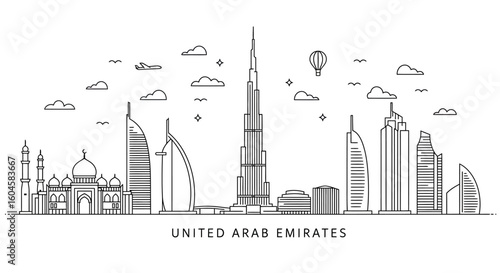 Iconic Skyline Silhouette of the United Arab Emirates showcasing architectural marvels and cloud formations