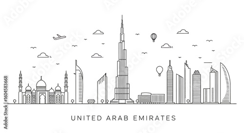 Iconic Skyline of the United Arab Emirates Featuring Futuristic Architecture and Landmark Buildings a Symbol of Modern Development and Global Ambition