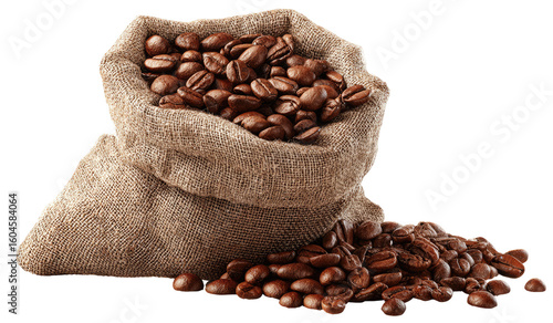 Coffee beans in a burlap sack