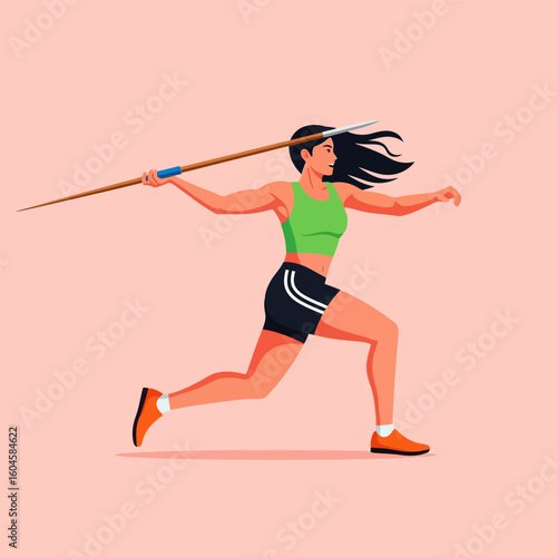 Woman Throwing Javelin with Power and Focus for Athletic Competition