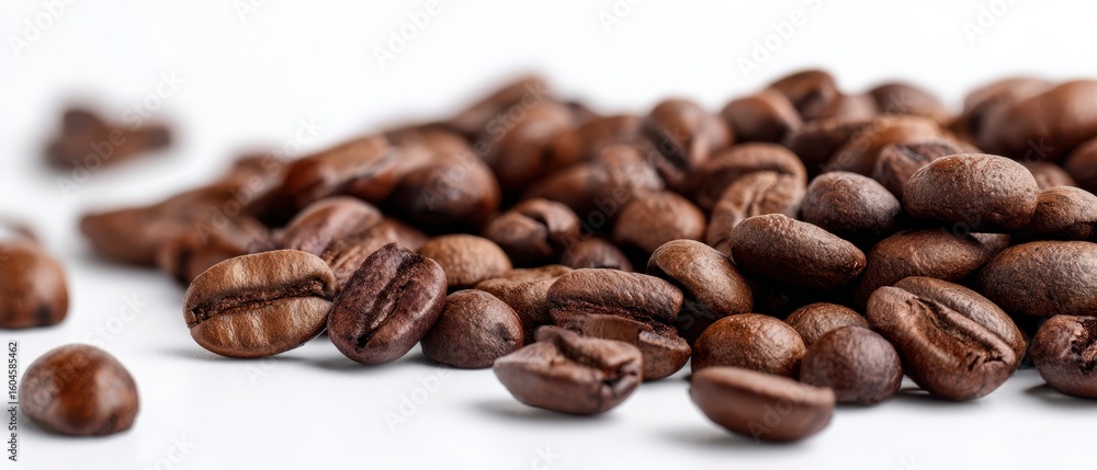Naklejka premium The Close-Up of Freshly Roasted Coffee Beans on a White Background