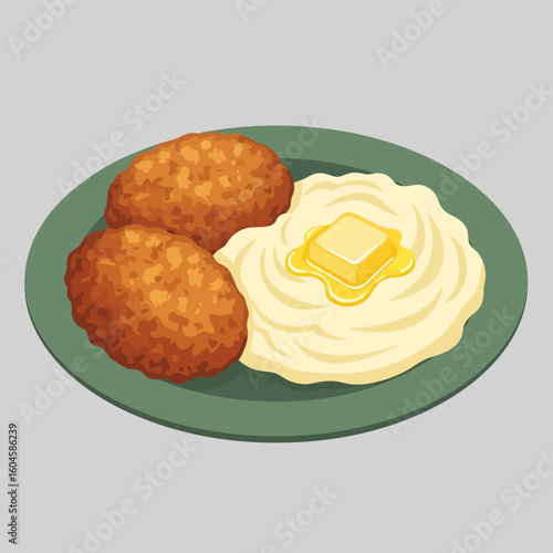 Serving of Classic Comfort Food Featuring Mashed Potatoes and Cutlets