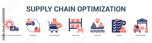 Supply Chain Optimization Modern and clean web banner illustration featuring thematic icons for visual communication