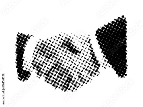 Halftone businessmen shaking hands ,trendy collage element 90s magazine style