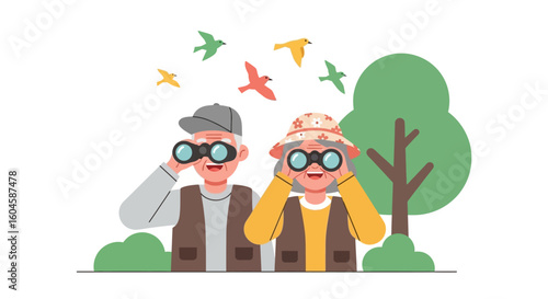 Senior Citizens Enjoying National Birdwatching Day