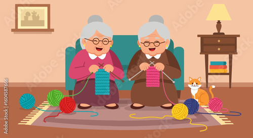 Celebrating National Senior Citizens Day Joyful Grandmothers Knitting Together, a tribute to legacy and warmth on this special occasion.