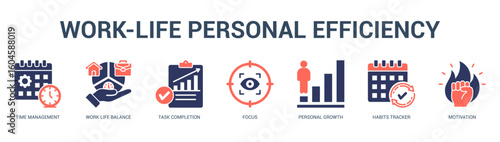 WorkLife Personal Efficiency Modern and clean web banner illustration featuring thematic icons for visual communication