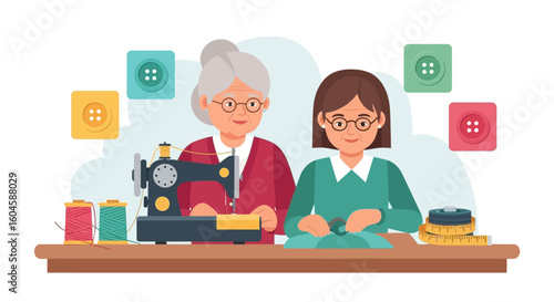 Celebrating National Senior Citizens Day as an elder woman shares her passion for sewing with a younger generation.