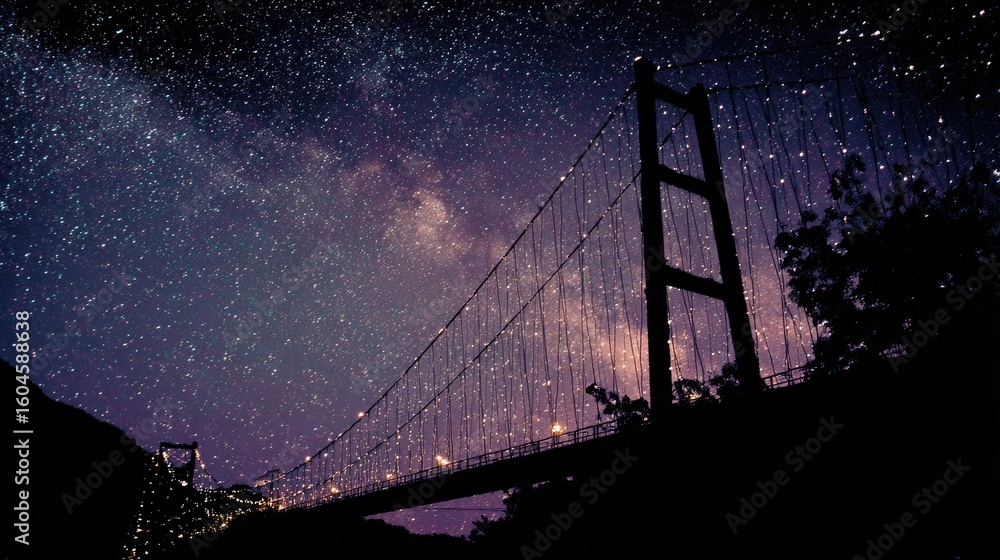 Fototapeta premium Night sky, bridge, silhouette, stars, galaxy
