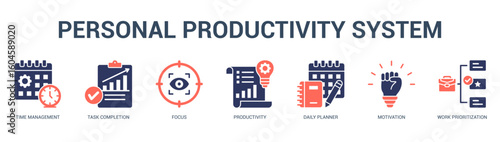 Personal Productivity System Modern and clean web banner illustration featuring thematic icons for visual communication
