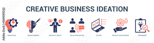 Creative Business Ideation Modern and clean web banner illustration featuring thematic icons for visual communication