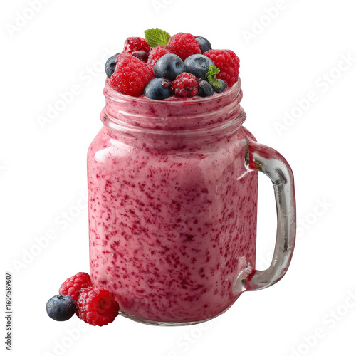 Wallpaper Mural Refreshing Raspberry Smoothie in a Mason Jar with Toppings of Fresh Berries and Mint Torontodigital.ca