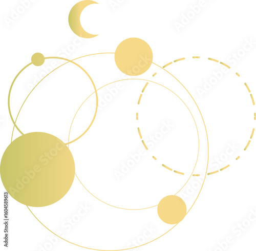 月と星々のおしゃれな線画イラストマーク