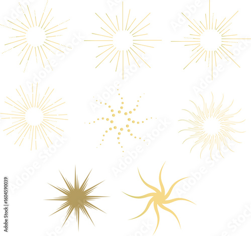 輝く豪華で洗練された太陽のイラストセット