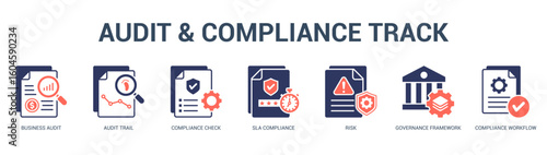 Audit and Compliance Track Modern and clean web banner illustration featuring thematic icons for visual communication