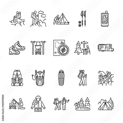 hiking black line icon for digital and print projects.