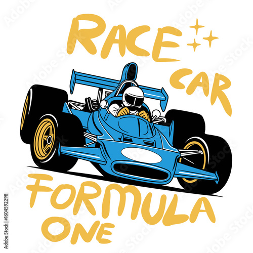 Fresh formula car print. Fast lane racer club design. Born to race fast. Live for the corners. Speed lover’s t-shirt artwork. F1 Car in Motion Artwork. Motorsport-Inspired T-Shirt Graphic Design