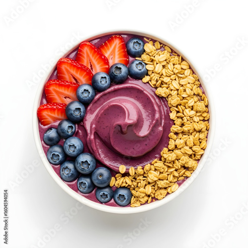 acai bowl, fresh berries, granola, healthy breakfast, colorful food photography, close-up shot, vibrant colors, high-resolution
