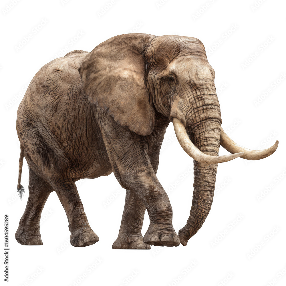 Fototapeta premium Majestic African Elephant with Long Tusks Walking Gracefully in Natural Pose