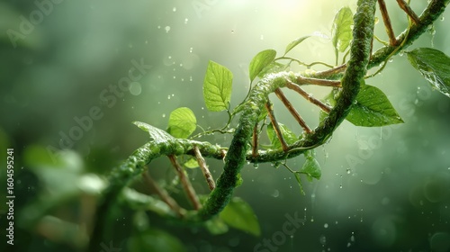 a DNA strand intertwined with plant life, representing the concept of nature and science blending together