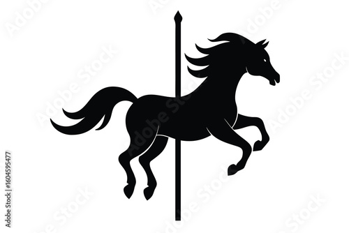 Elegant Carousel Horse Silhouette Isolated on White Background Classic Amusement Park Ride Detailed Vector Graphic Whimsical Fairground Attraction Design Element