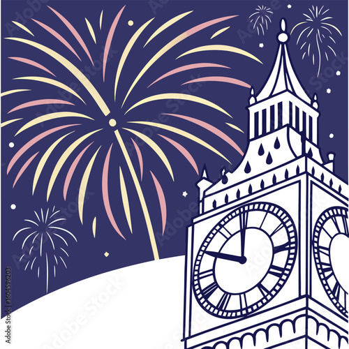 Big ben celebrates with fireworks
