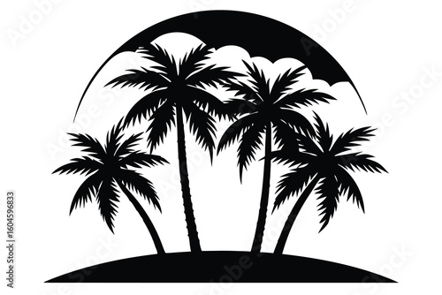 Black Silhouette of Palm Trees Under an Arch on a Small Island Illustration