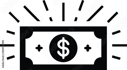 Shining Money Illustration of a Single Dollar Bill with Black and White Colors