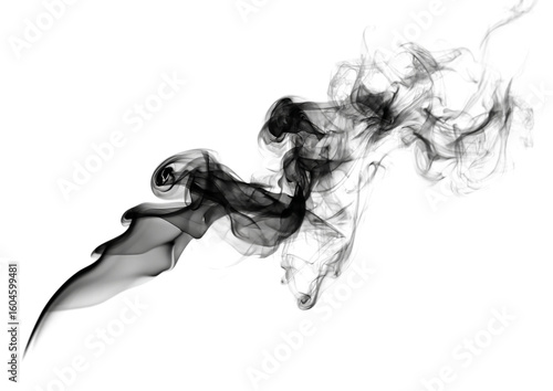 Wispy black smoke trails isolated on transparent background