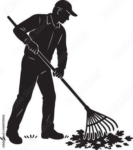 Hand drawn yard work silhouette VECTOR
 on white background	