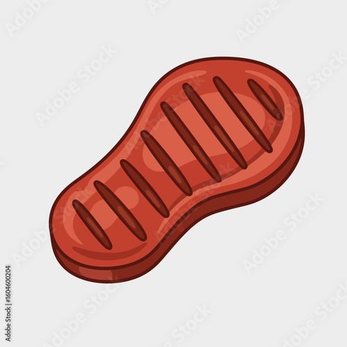Grilled Beef Steak with Grill Marks on Gray Surface Illustration