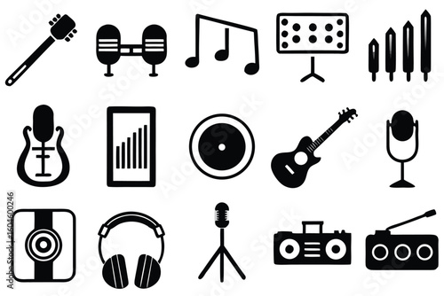 Musical Collection Graphic Instruments Notes and Symbols in a Colorful Design