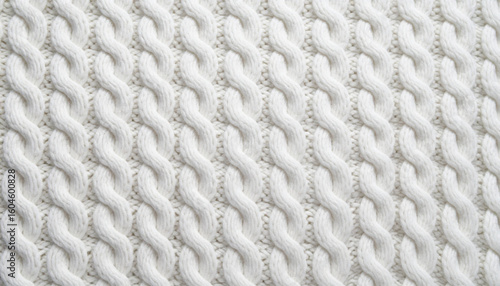 White Cable Knit Wool Pattern. Textile Surface. Close up Texture. Background. Yarn.