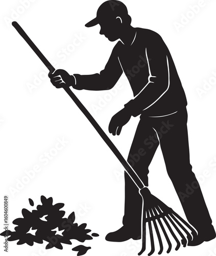 Hand drawn yard work silhouette VECTOR
 on white background	