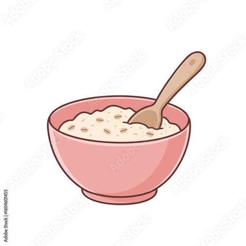 Bowl of porridge with spoon on isolated background