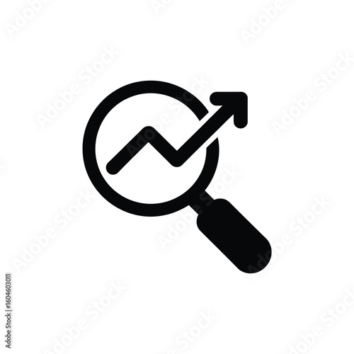 Magnifying glass over upward trend line chart icon