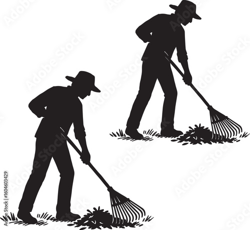 Hand drawn yard work silhouette VECTOR
 on white background	
