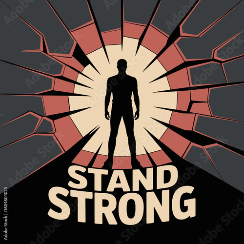 Resilient silhouette stands against shattered sunlight symbolizing inner strength and overcoming adversity with determination