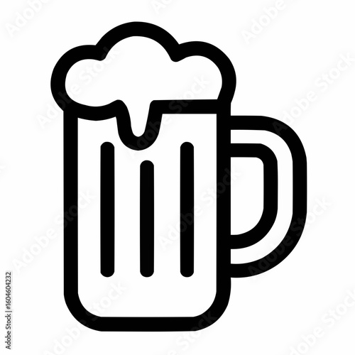 Beer Mug. Classic stein shape with foam lines at top. Handle clearly visible