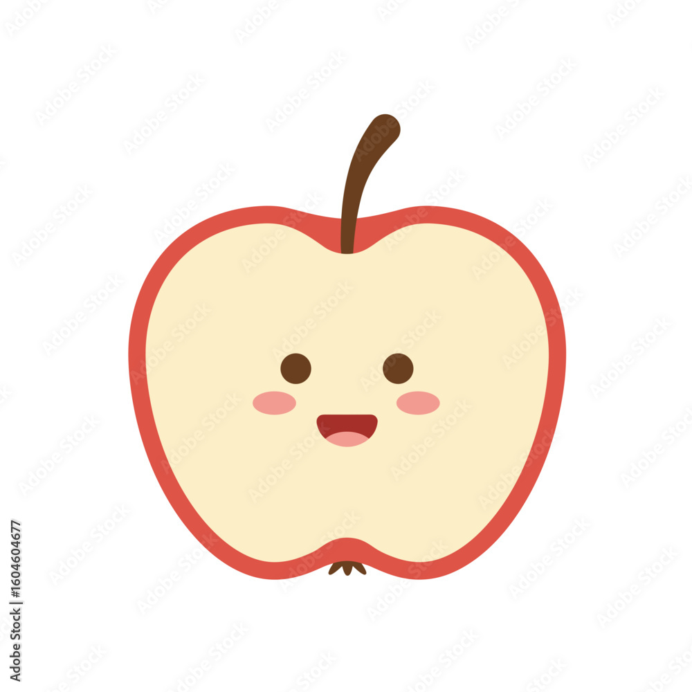Obraz premium Cute cartoon apple character with a smiling face and rosy cheeks on isolated background