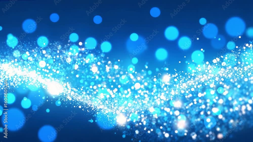 Blue bokeh background animation with glowing light particles effect for video overlay and motion graphics. Blue abstract bokeh lights background. Sparkling glowing particles in blue