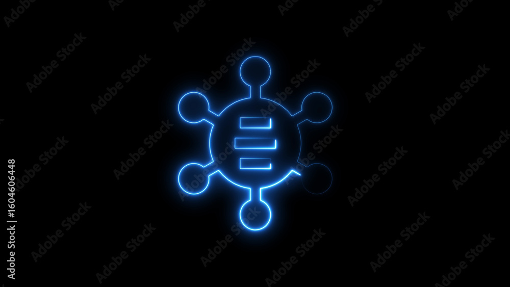 Glowing neon blue network connection symbol on black background illustrating technology Glowing neon blue network connection symbol on black background illustrating technology