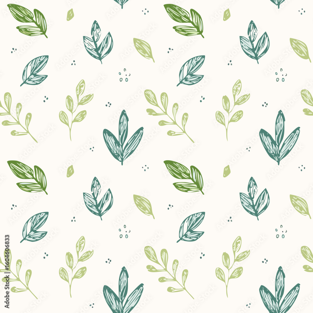 Seamless Hand-Drawn Floral and Leaf Pattern in Crayon Style Seamless Hand-Drawn Floral and Leaf Pattern in Crayon Style